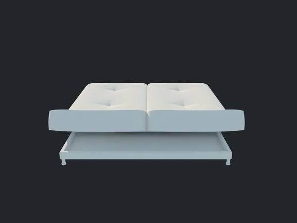 3d rendering of a white bed isolated on a black dark background — Stock Photo, Image