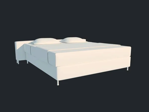 Representación 3d de una cama blanca aislada sobre un fondo negro oscuro — Foto de Stock