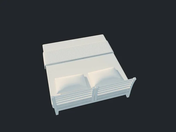 3D-rendering av en vit säng isolerad på en svart bakgrund — Stockfoto
