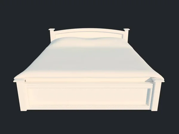 Rendering 3d di un letto bianco isolato su uno sfondo nero scuro — Foto Stock