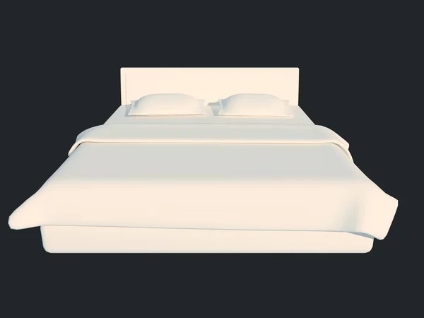 3d rendering of a white bed isolated on a black dark background — Stock Photo, Image