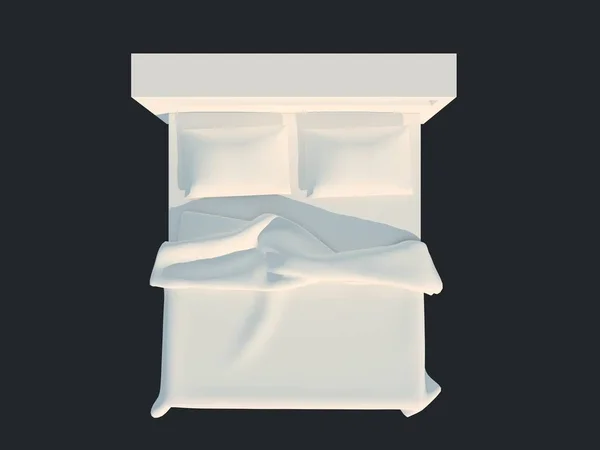 3d rendering of a white bed isolated on a black dark background — Stock Photo, Image