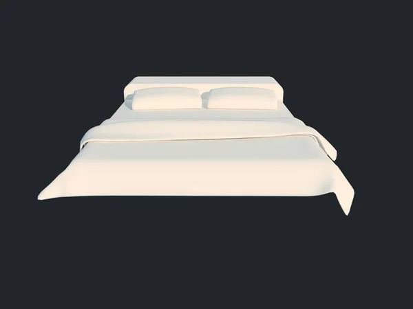 Representación 3d de una cama blanca aislada sobre un fondo negro oscuro — Foto de Stock