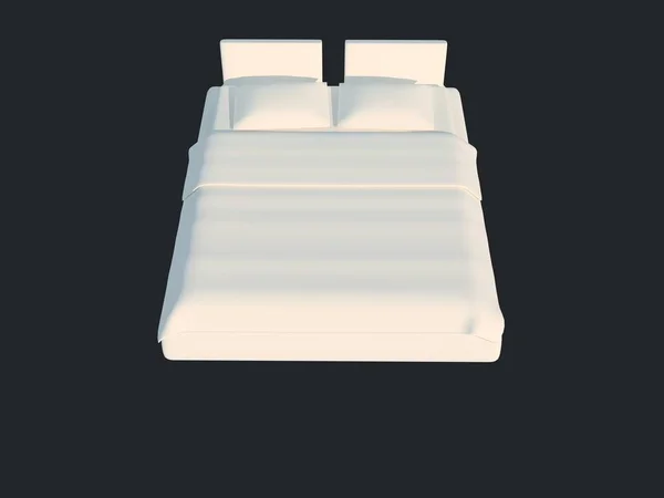 3d rendering of a white bed isolated on a black dark background — Stock Photo, Image