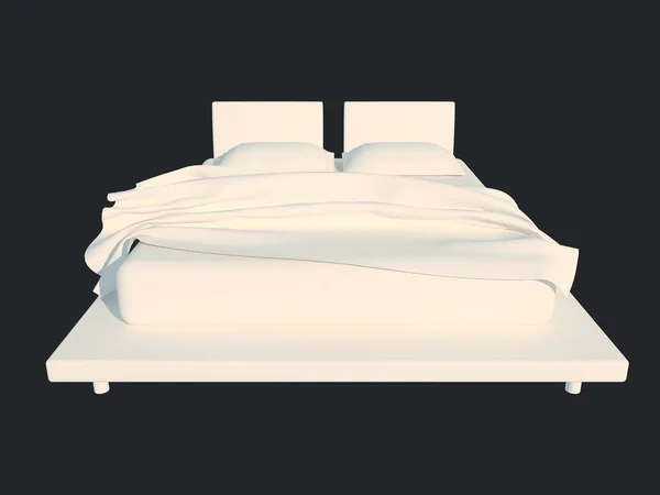 3d rendering of a white bed isolated on a black dark background — Stock Photo, Image