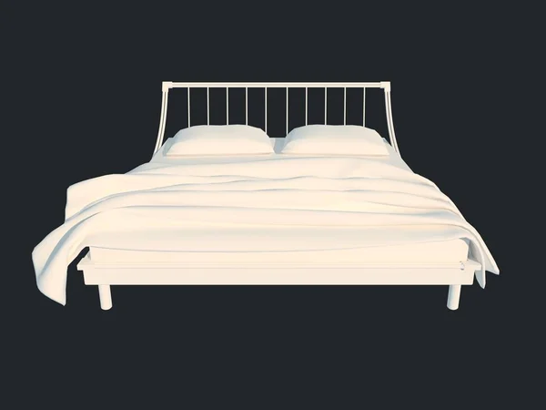 3D-weergave van een witte bed geïsoleerd op een zwarte donkere achtergrond — Stockfoto