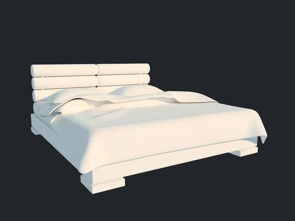 3D-weergave van een witte bed geïsoleerd op een zwarte donkere achtergrond — Stockfoto