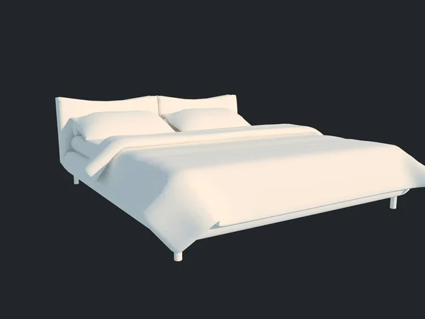 3D vykreslování bílé posteli izolovaných na černém pozadí. — Stock fotografie