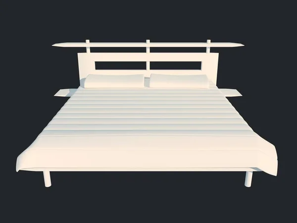 3D-weergave van een witte bed geïsoleerd op een zwarte donkere achtergrond — Stockfoto