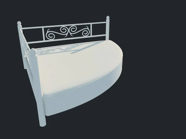 3D-weergave van een witte bed geïsoleerd op een zwarte donkere achtergrond — Stockfoto