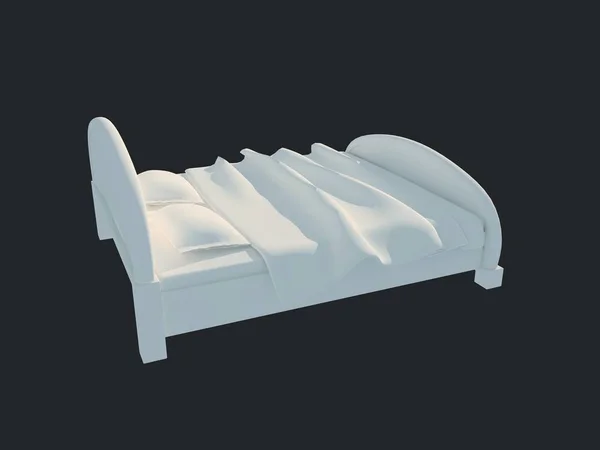 어두운 검은색에 고립 된 흰색 침대의 3d 렌더링 — 스톡 사진