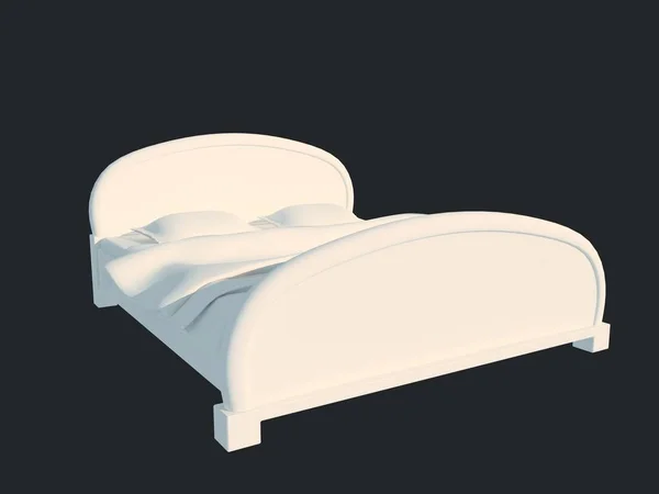 Renderização 3d de uma cama branca isolada em um fundo escuro preto — Fotografia de Stock