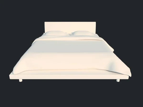 3D-weergave van een witte bed geïsoleerd op een zwarte donkere achtergrond — Stockfoto