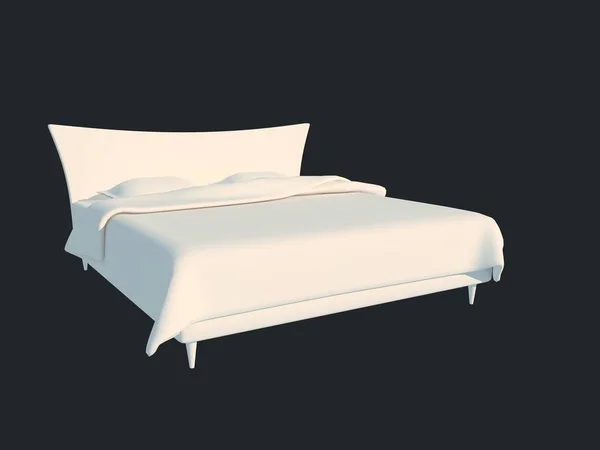 Τρισδιάστατη απεικόνιση του ένα λευκό κρεβάτι που απομονώνονται σε ένα μαύρο σκούρο φόντο — Φωτογραφία Αρχείου