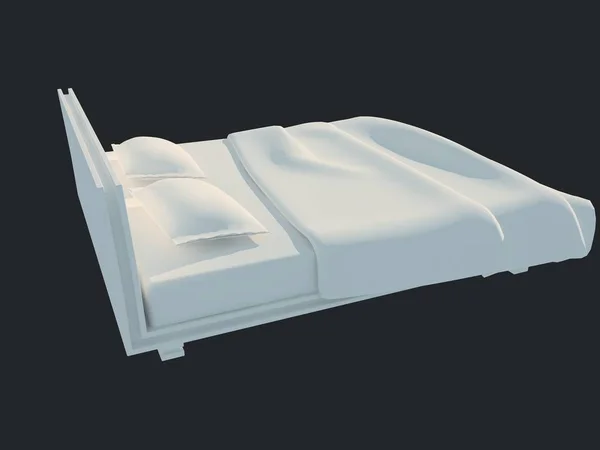 Representación 3d de una cama blanca aislada sobre un fondo negro oscuro — Foto de Stock