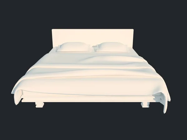 एक काले अंधेरे पृष्ठभूमि पर अलग एक सफेद बिस्तर का 3 डी रेंडरिंग — स्टॉक फ़ोटो, इमेज