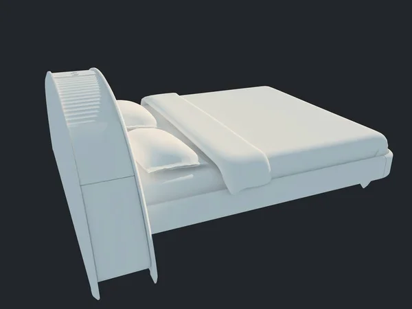 3d rendering of a white bed isolated on a black dark background — Stock Photo, Image