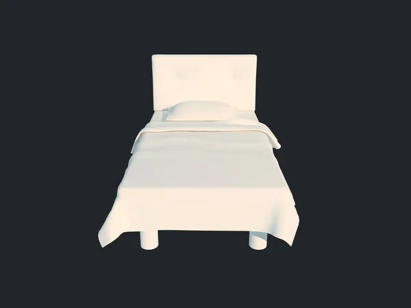 3d rendering of a white bed isolated on a black dark background — Stock Photo, Image