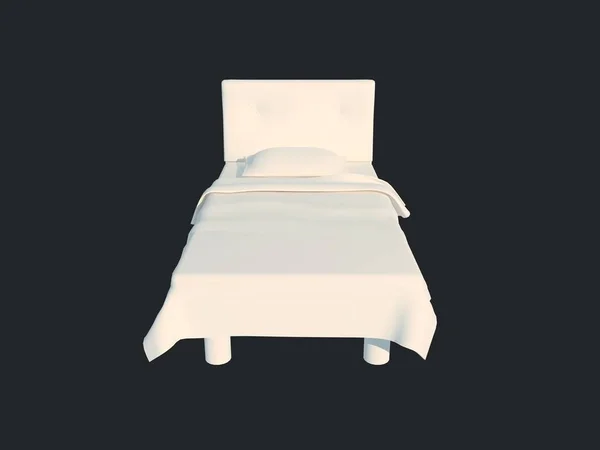 Rendu 3d d'un lit blanc isolé sur un fond noir foncé — Photo