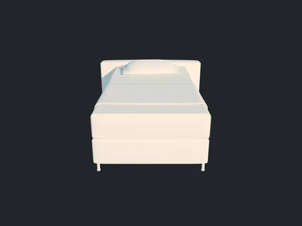 Renderização 3d de uma cama branca isolada em um fundo escuro preto — Fotografia de Stock