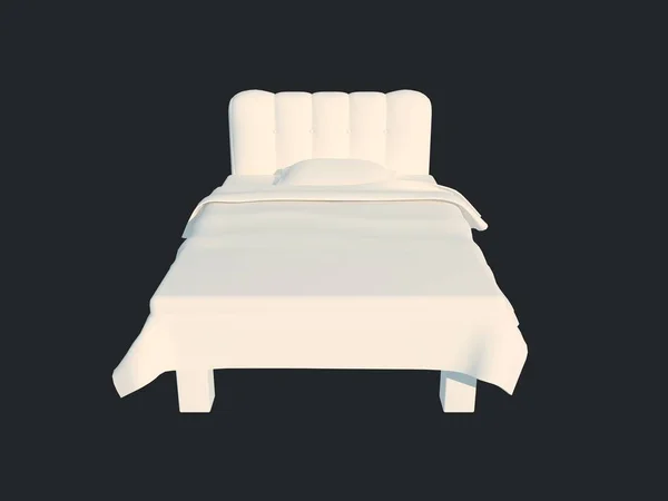 Representación 3d de una cama blanca aislada sobre un fondo negro oscuro — Foto de Stock