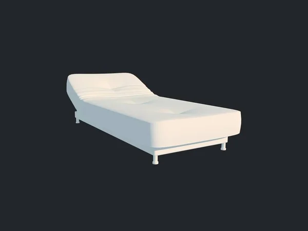 3D візуалізація білого ліжка ізольовано на чорному темному фоні — стокове фото
