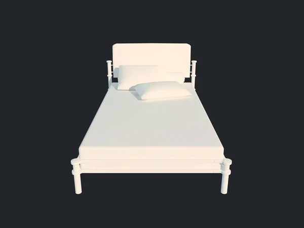 Representación 3d de una cama blanca aislada sobre un fondo negro oscuro — Foto de Stock