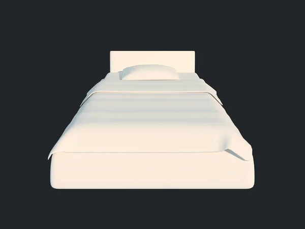 Representación 3d de una cama blanca aislada sobre un fondo negro oscuro — Foto de Stock