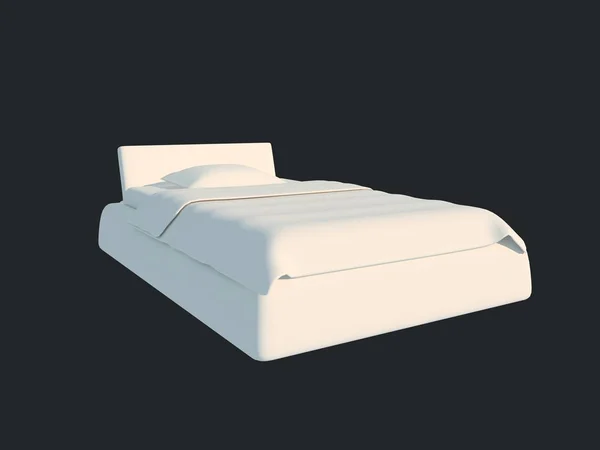 Representación 3d de una cama blanca aislada sobre un fondo negro oscuro —  Fotos de Stock