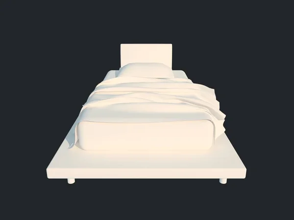 3d rendering of a white bed isolated on a black dark background — Stock Photo, Image