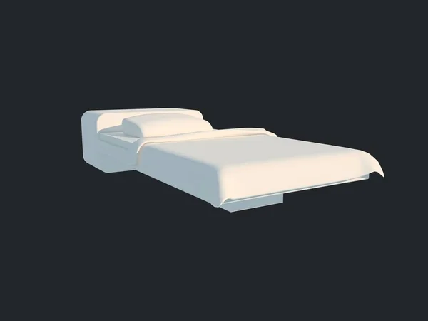 Representación 3d de una cama blanca aislada sobre un fondo negro oscuro — Foto de Stock