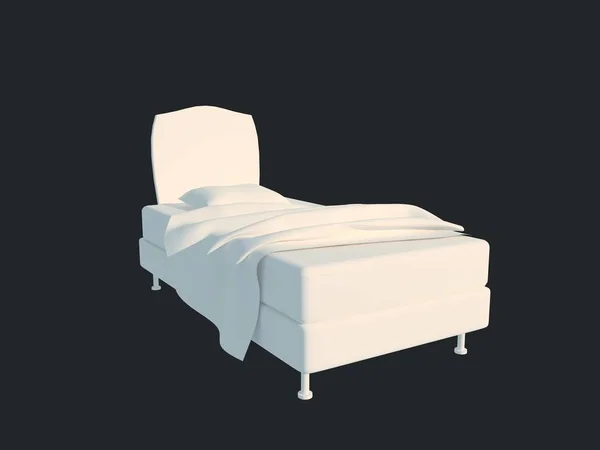 Renderização 3d de uma cama branca isolada em um fundo escuro preto — Fotografia de Stock