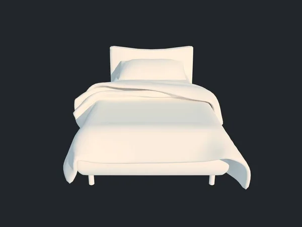 3D vykreslování bílé posteli izolovaných na černém pozadí. — Stock fotografie