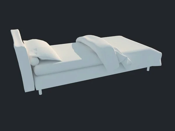 Representación 3d de una cama blanca aislada sobre un fondo negro oscuro —  Fotos de Stock