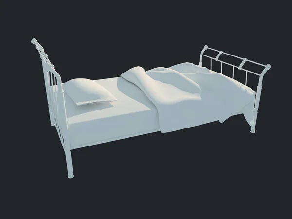 黒い暗い背景に分離された白いベッドの 3 d レンダリング — ストック写真