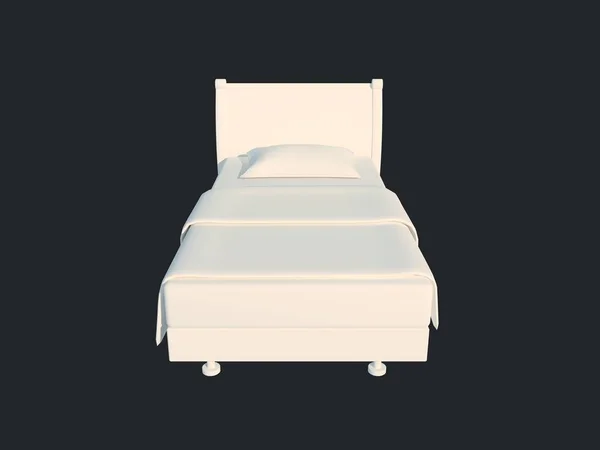 Representación 3d de una cama blanca aislada sobre un fondo negro oscuro —  Fotos de Stock