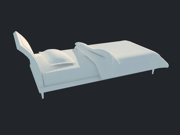 3d 渲染黑色暗背景下的白色床 — 图库照片