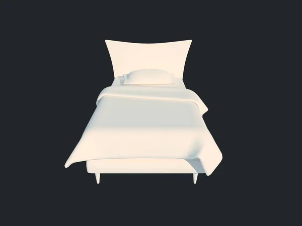 Renderização 3d de uma cama branca isolada em um fundo escuro preto — Fotografia de Stock