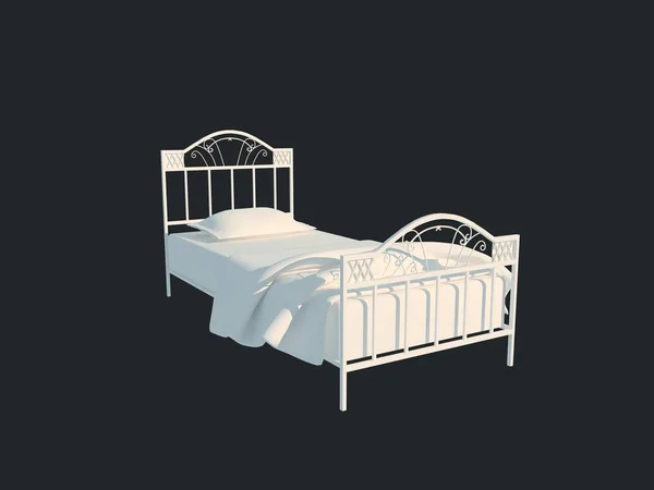 3d rendering of a white bed isolated on a black dark background — Stock Photo, Image