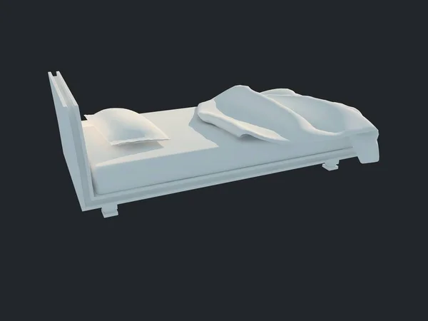 Rendu 3d d'un lit blanc isolé sur un fond noir foncé — Photo