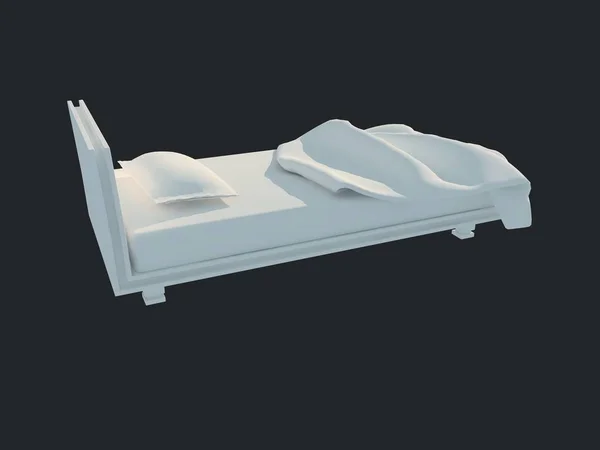 Representación 3d de una cama blanca aislada sobre un fondo negro oscuro — Foto de Stock