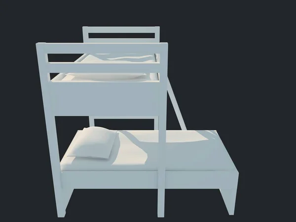 Redare 3D a unui pat alb izolat pe un fundal negru întunecat — Fotografie, imagine de stoc