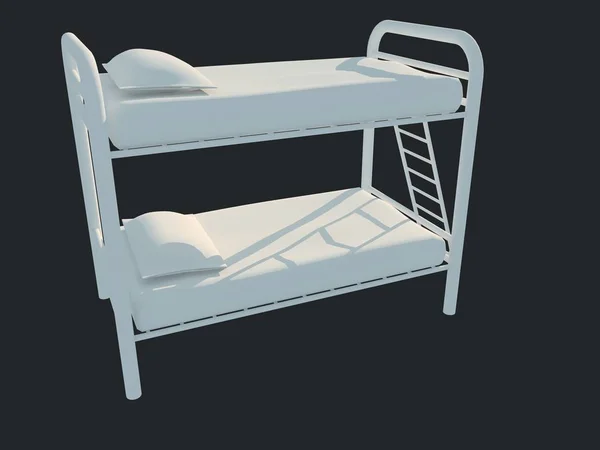 3D-weergave van een witte bed geïsoleerd op een zwarte donkere achtergrond — Stockfoto