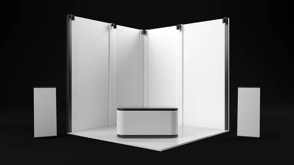 3D representación de un stand de exposición blanco con luz para diferir — Foto de Stock