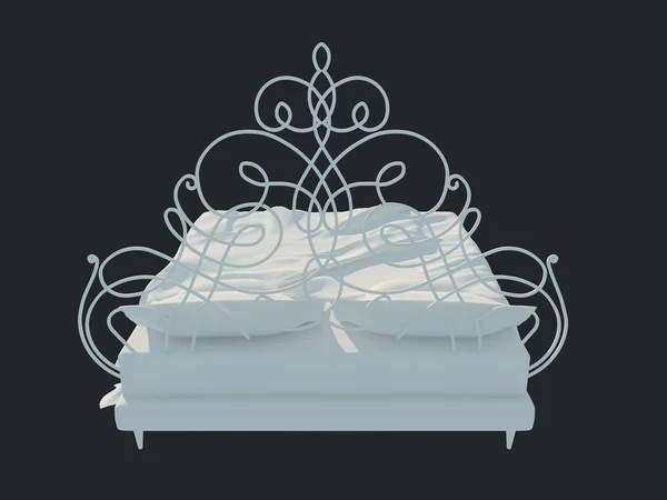 3d rendering of a white bed isolated on a black dark background — Stock Photo, Image