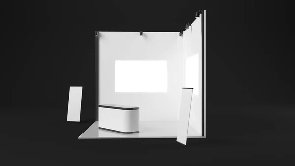 3D-Rendering eines weißen Messestandes mit Licht zum Abweichen — Stockfoto