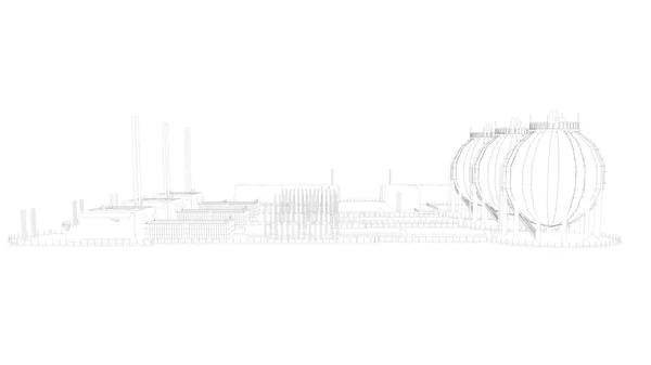 Τρισδιάστατη απεικόνιση του ένα προσχέδιο βιομηχανική πόλη με λεπτομερή αντικείμενο — Φωτογραφία Αρχείου