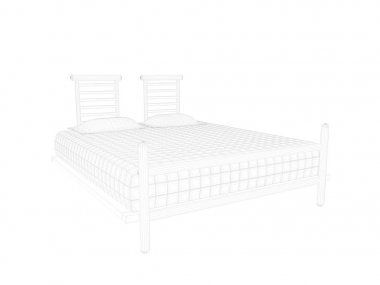 Beyaz bir arka plan üzerinde çizgili bir yatak 3D render