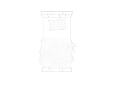 Beyaz bir arka plan üzerinde çizgili bir yatak 3D render