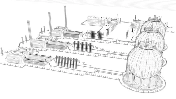 Renderowania 3D, plan miasta przemysłowe z obiektu szczegółowe — Zdjęcie stockowe